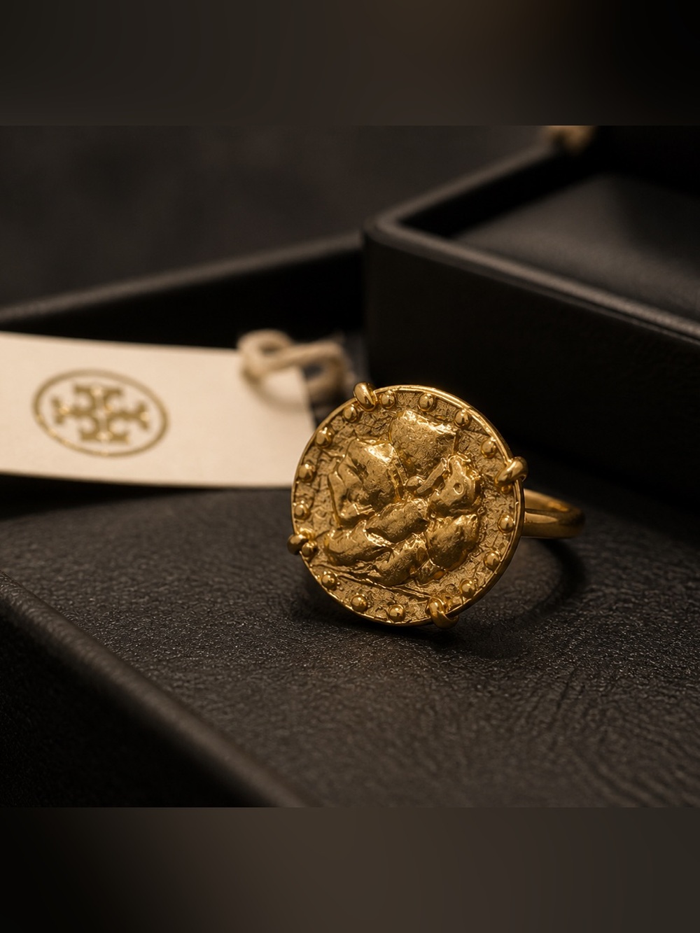Tory Burch Gold Textured Coin Ring